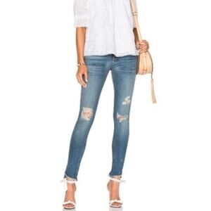 Rag & Bone Mid Rise Skinny Jean Blue Ripped Distressed Denim size 25 Medium Wash